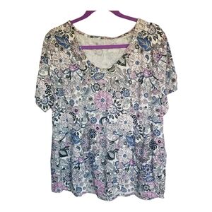 Blue and Purple Short Sleeve Relaxed Blouse